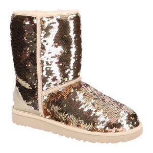 Classic Short UGG Sequin Boots Gold | Women’s Size 8 | Cozy Shearling